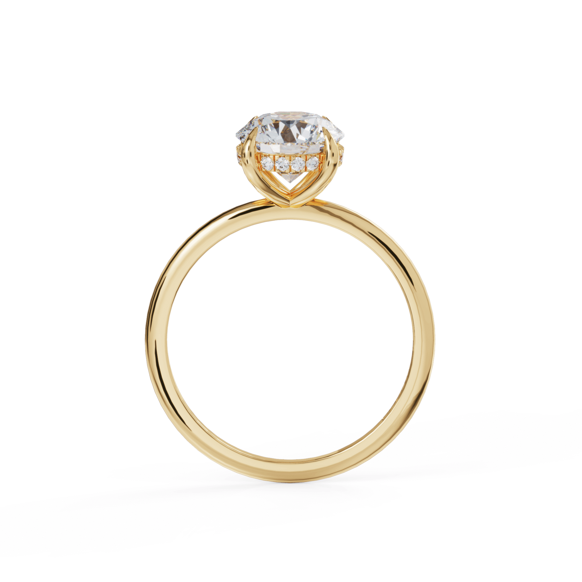 Elegant gold engagement ring with a large round diamond setting from our exclusive jewelry collection.