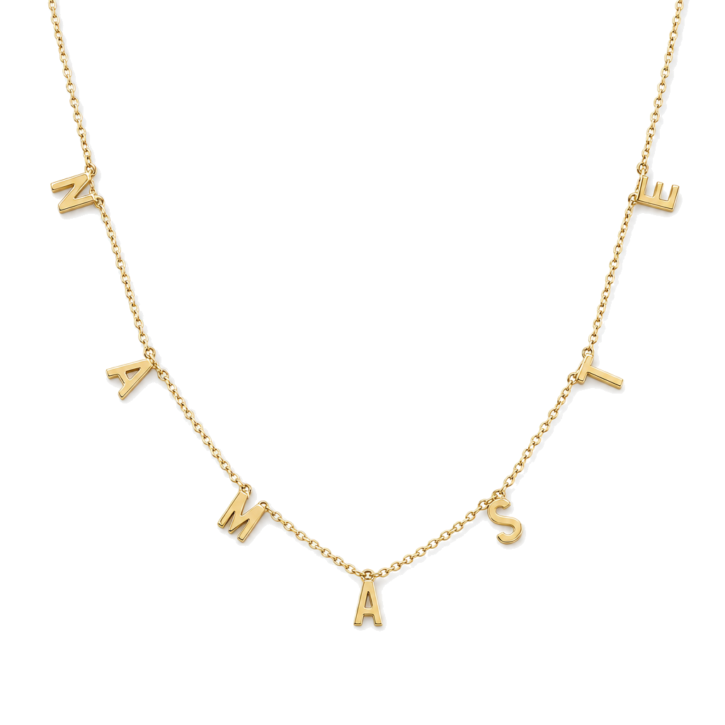 Block Namaste Mantra Gold Necklace, gold, Izakov Fine Jewelry