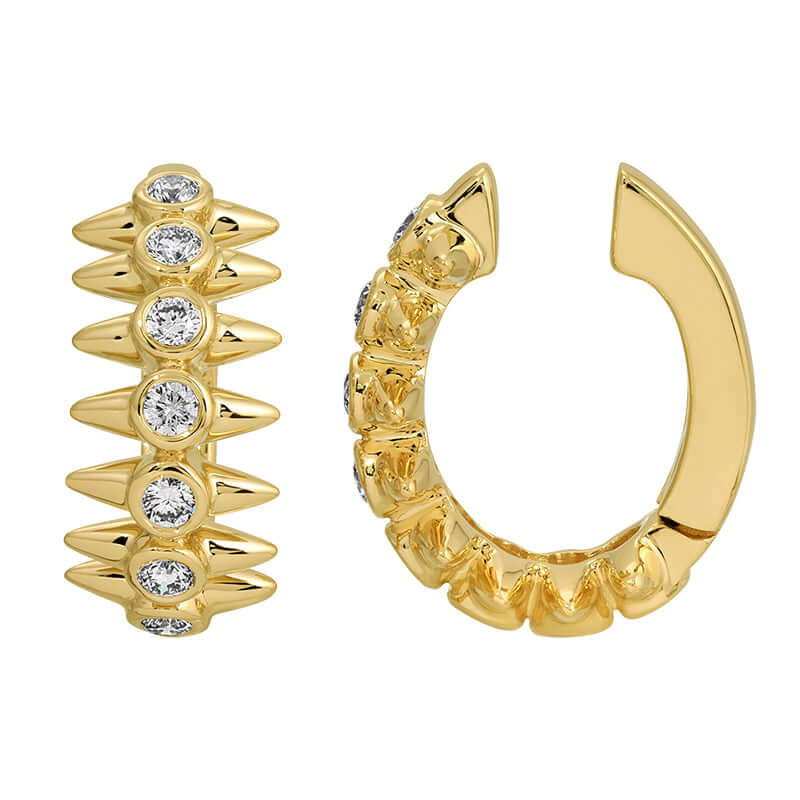 Spike Bezels Diamond Ear Cuff in 14K gold with striking diamond accents for a refined jewelry statement.