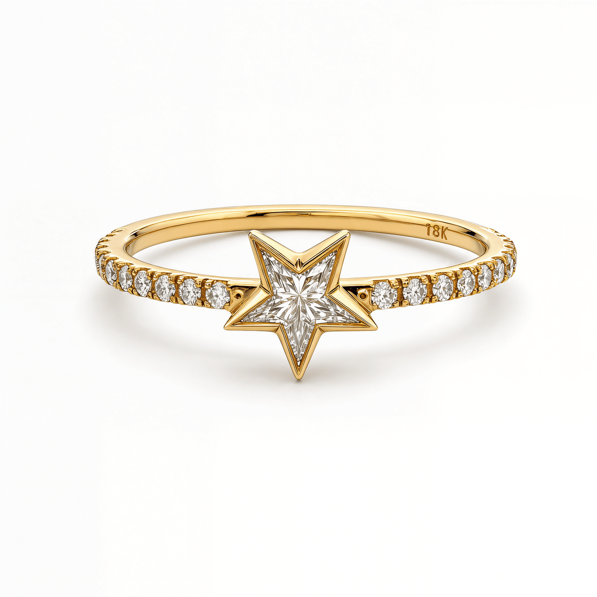 Solid Natural Star Shaped Diamond Cocktail Ring in 18K Gold 