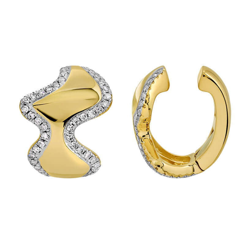Wavy Diamond Ear Cuff in 14K gold with micro pavé diamonds for a sophisticated ear styling.