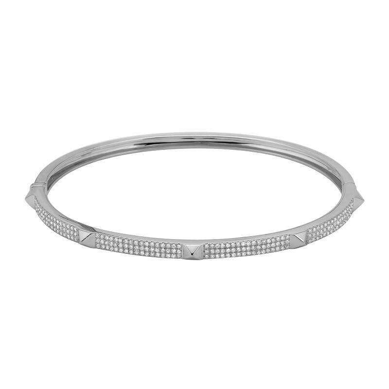 Sleek silver bracelet with studded diamond accents crafted by our luxury jewelry brand.