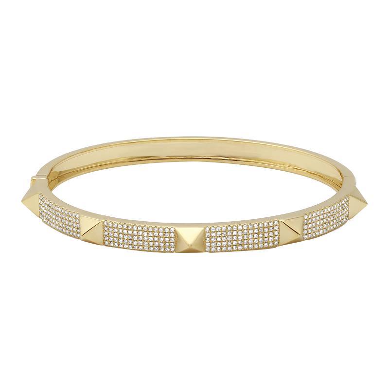 Elegant gold bangle bracelet with studded design and sparkling diamonds from our exclusive jewelry brand collection.