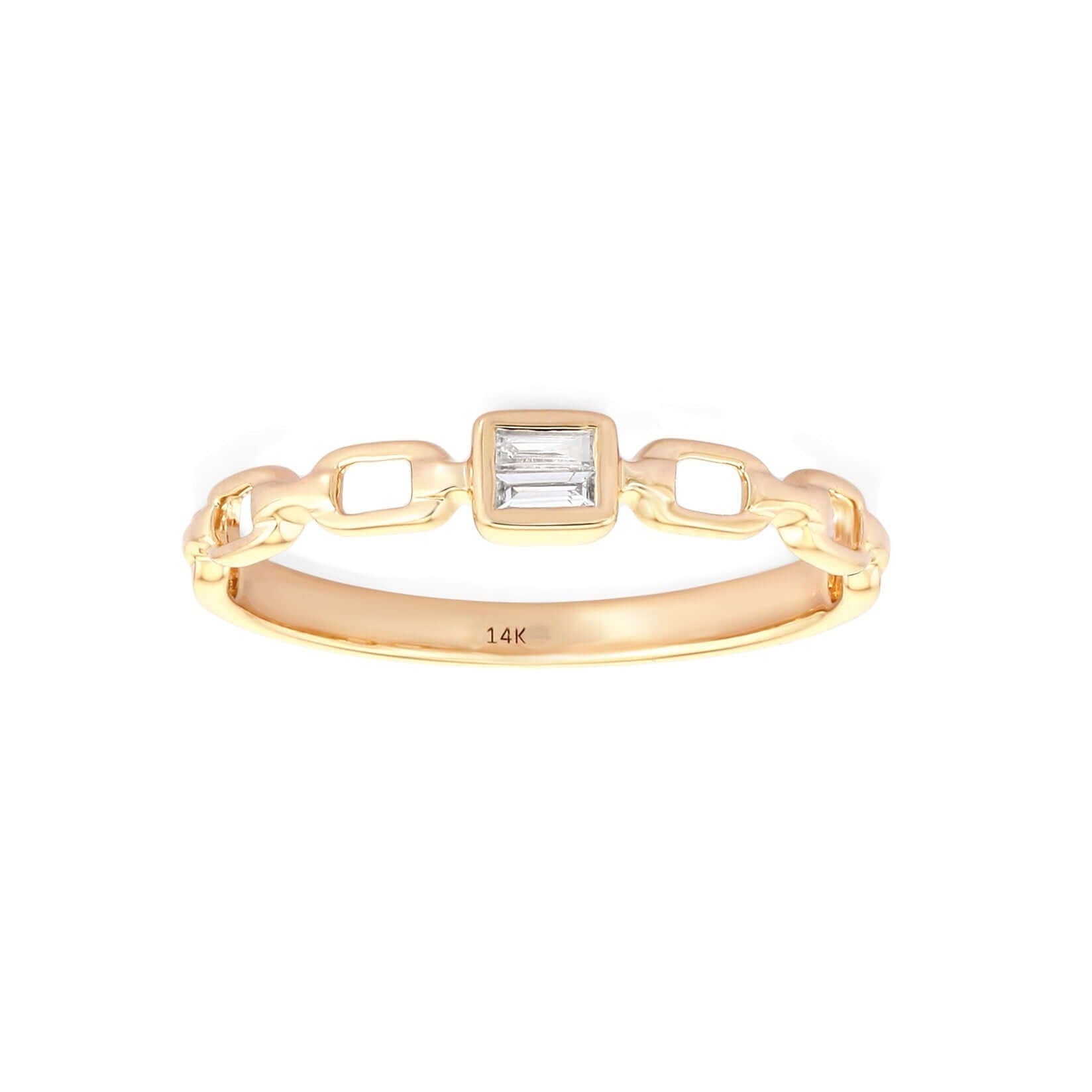 14K gold link ring with a square diamond centerpiece from our premium jewelry collection