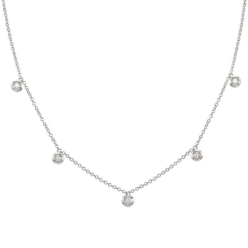 Delicate silver necklace with five sparkling diamond charms from our luxury jewelry collection.