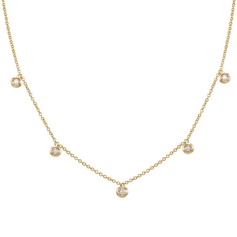 14K Gold Bezel Diamonds Drop Station Necklace Yellow Gold Izakov Diamonds + Fine Jewelry