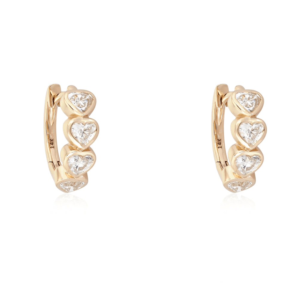 14K Gold Bezel Heart Shaped Diamond Huggies Izakov Diamonds + Fine Jewelry
