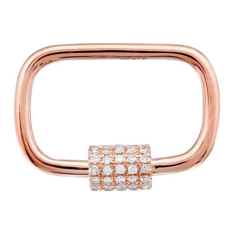 Elegant rose gold rectangular pendant with a diamond-encrusted clasp, perfect for adding a touch of luxury to any jewelry collection.