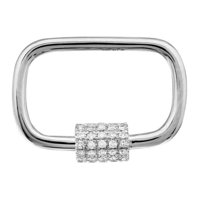 Sleek silver rectangular jewelry clasp with sparkling diamond accents