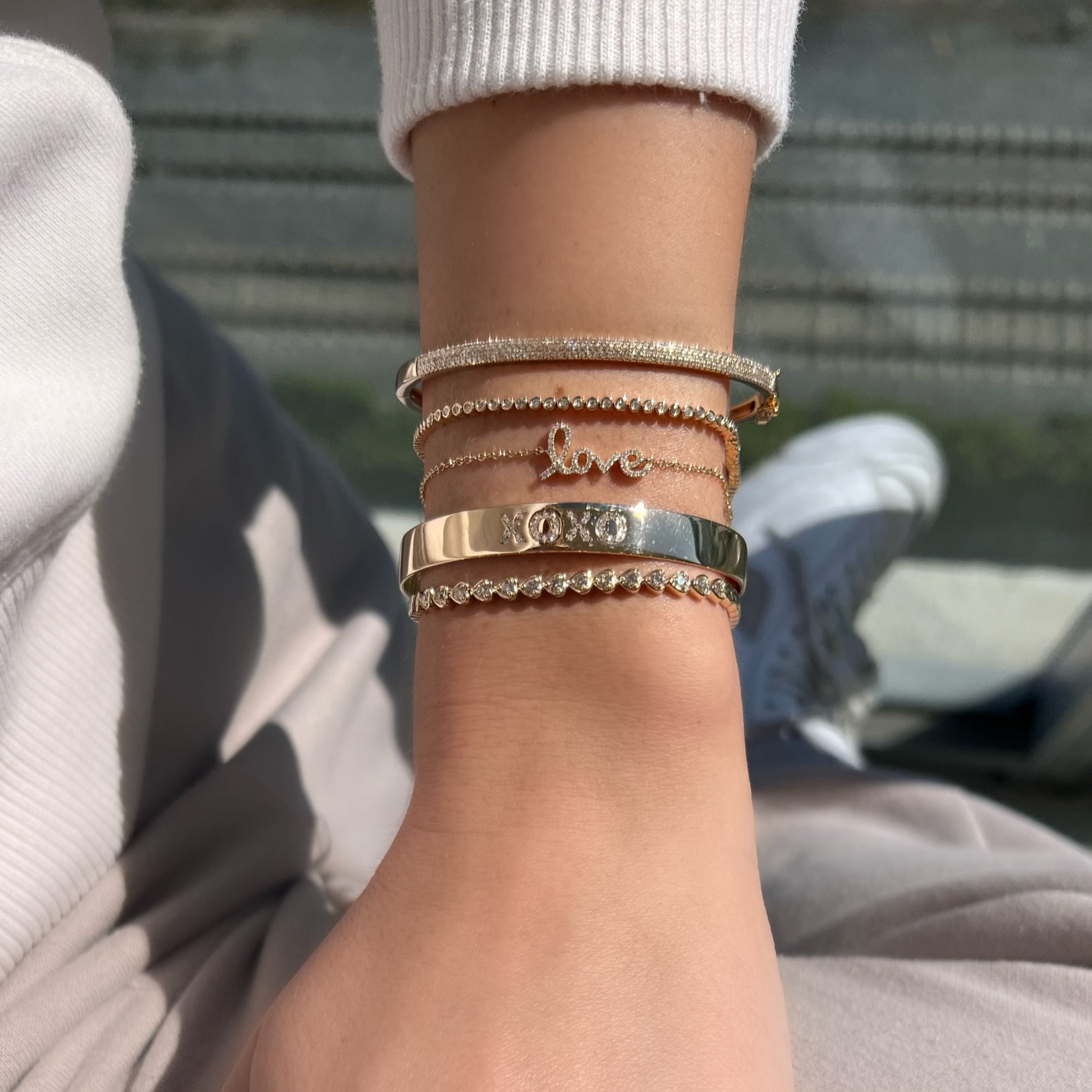 14K Gold Classic 3-Row Diamond Pave Bangle - Bracelets - Izakov Diamonds + Fine Jewelry