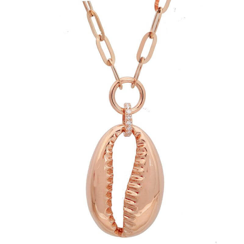 Rose gold seashell pendant necklace with delicate chain from our jewelry collection.