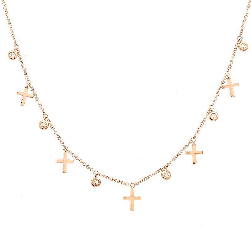14K Gold Dangling Diamond Cross Necklace Rose Gold Izakov Diamonds + Fine Jewelry