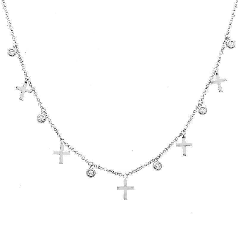 Sterling silver necklace with cross and crystal charms from our exclusive jewelry collection