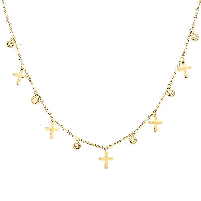 Elegant gold necklace with cross and gemstone pendants from our exclusive jewelry collection.