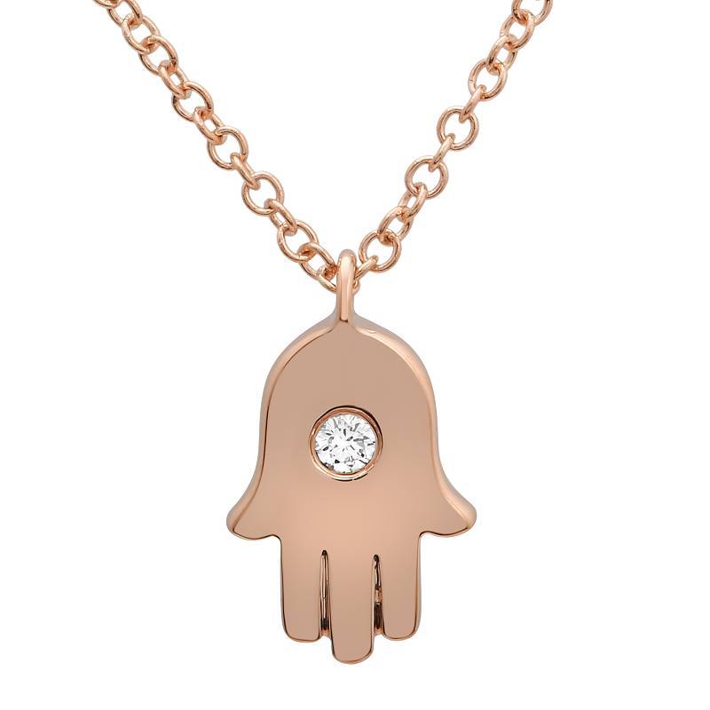 Rose gold hamsa hand pendant necklace with diamond, fine jewelry from our exclusive collection.