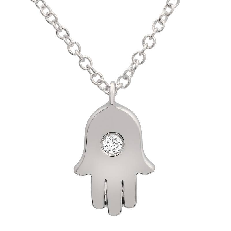 Sterling silver Hamsa necklace with a diamond accent on chain from our jewelry collection.