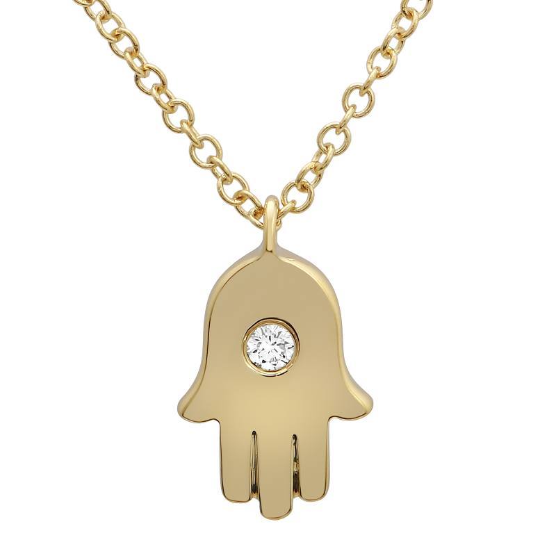 Gold Hamsa pendant necklace with diamond center from our luxury jewelry collection.