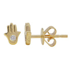 14K Gold Diamond Accent Petite Hamsa Button Earrings Yellow Gold Izakov Diamonds + Fine Jewelry