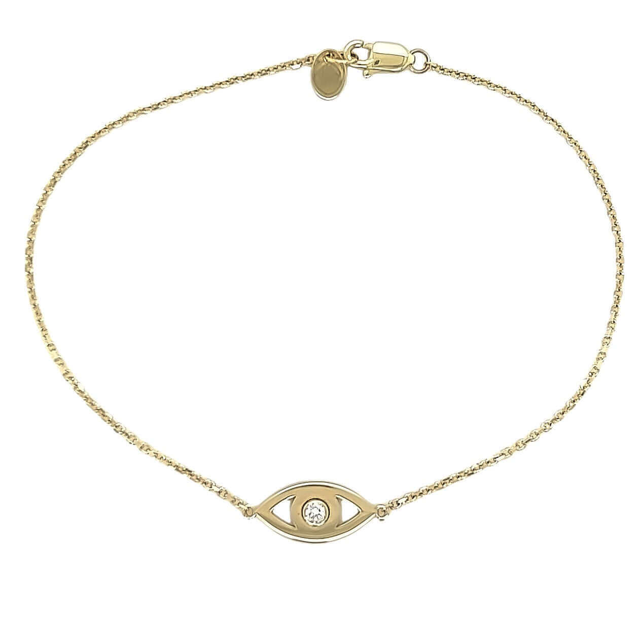Delicate gold evil eye bracelet with diamond accent from our luxury jewelry collection