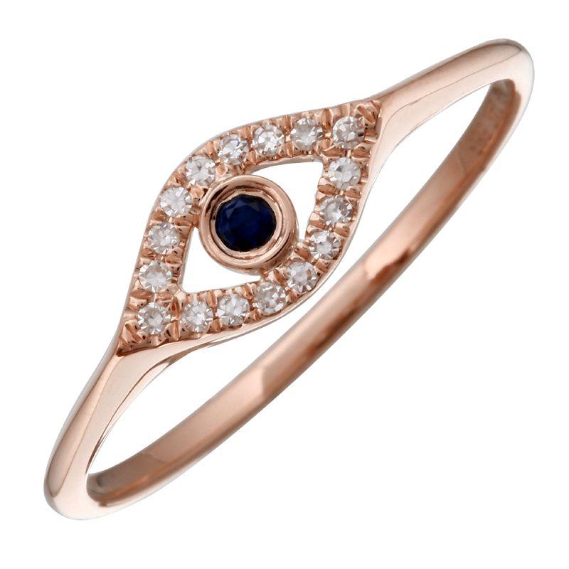 14K Gold Diamond Accented Evil Eye Ring 3 / Rose Gold Izakov Diamonds + Fine Jewelry