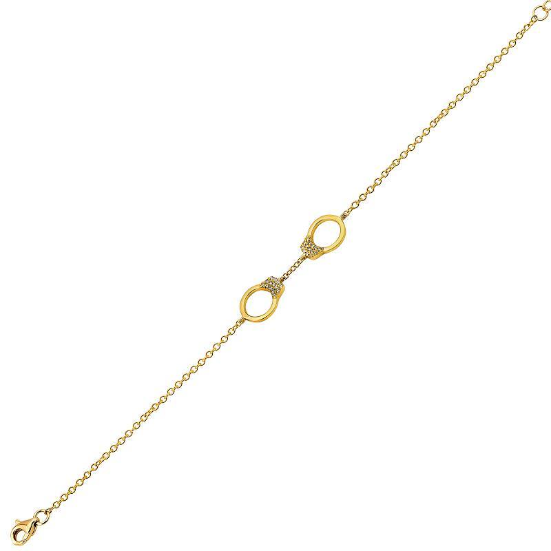 Elegant gold bracelet with delicate chain and two interlocking circles, perfect for adding a touch of luxury to your jewelry collection.