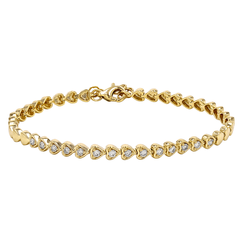 Gold bracelet with heart-shaped links and diamonds from our luxury jewelry collection.