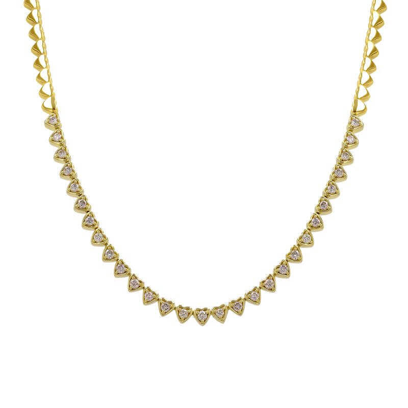 Elegant gold necklace with diamond heart-shaped pendants from our jewelry collection.
