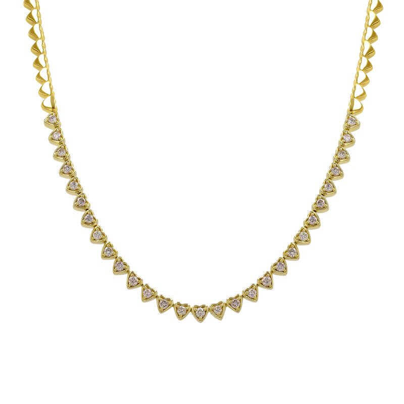 14K Gold Diamond Accented Heart Shaped Tennis Necklace Yellow Gold Necklaces by Izakov Diamonds + Fine Jewelry | Izakov