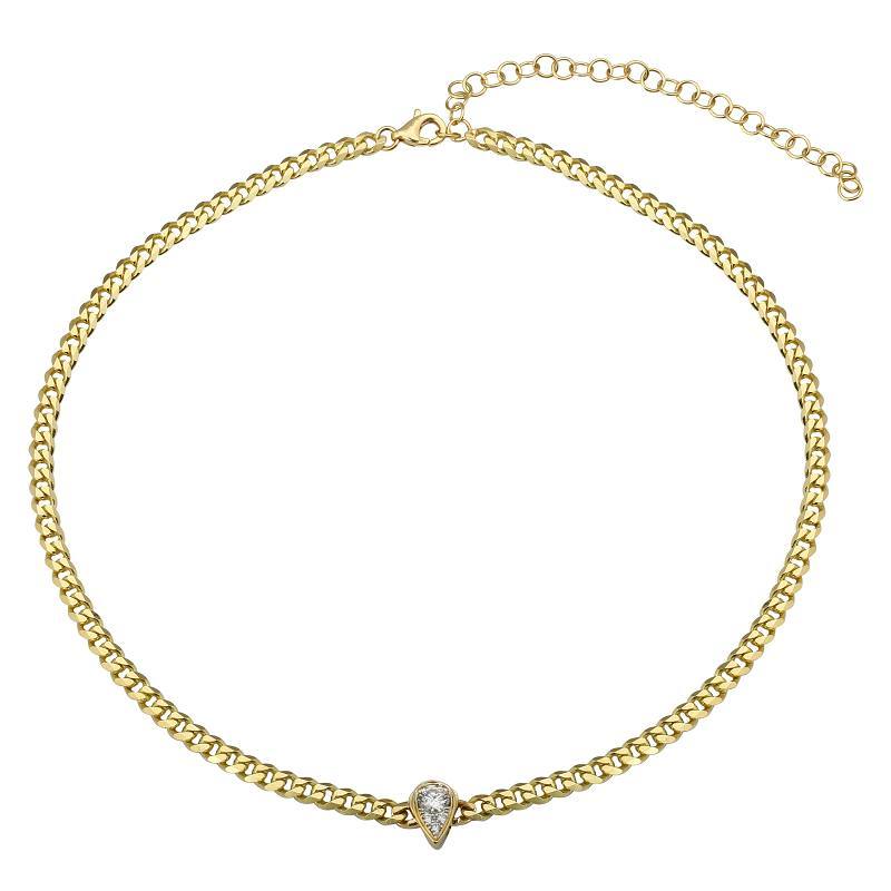 14K Gold Diamond Accented Pear Cuban Link Choker Necklace Yellow Gold Izakov Diamonds + Fine Jewelry