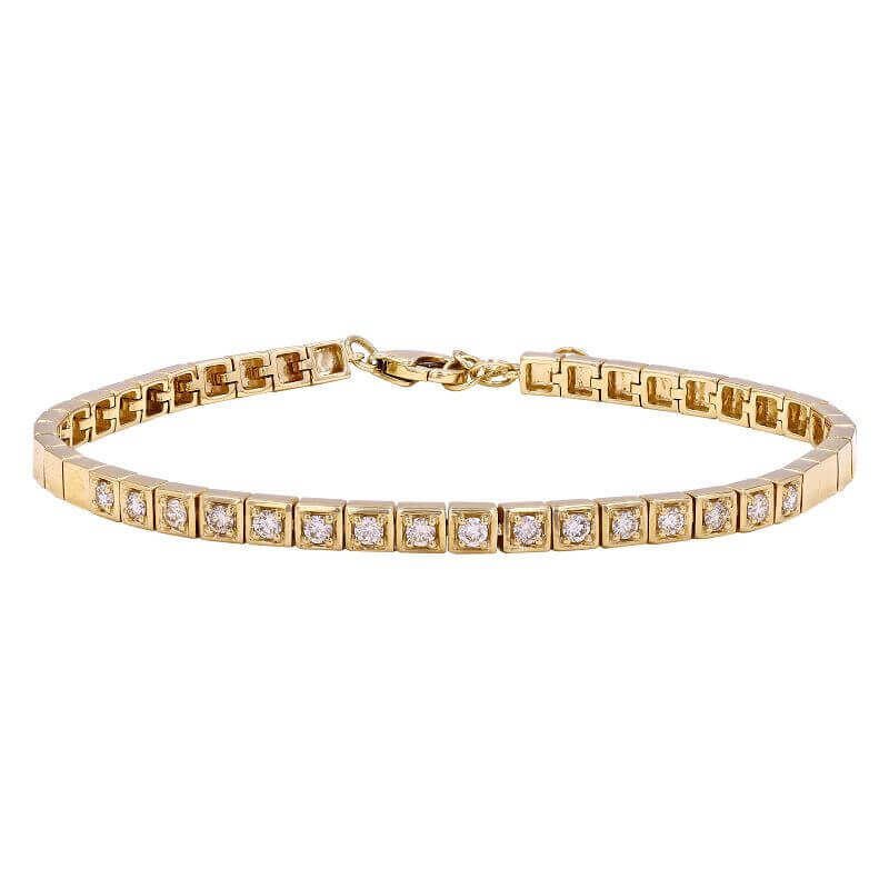 Elegant gold tennis bracelet with sparkling diamonds for a luxurious touch. Ideal jewelry piece by our brand for special occasions.