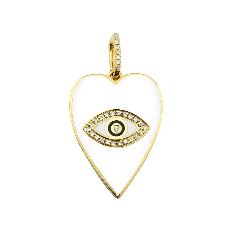 Gold heart pendant with eye design and diamond accents from our luxury jewelry collection