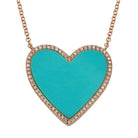 14K Gold Diamond Halo Large Turquoise Heart Necklace Rose Gold Izakov Diamonds + Fine Jewelry
