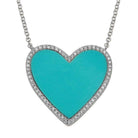 14K Gold Diamond Halo Large Turquoise Heart Necklace White Gold Izakov Diamonds + Fine Jewelry