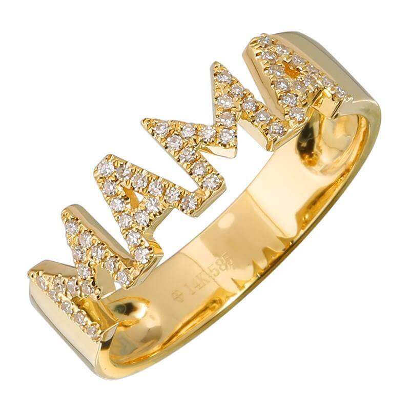 Gold "MAMA" ring with sparkling diamonds from our luxury jewelry collection.