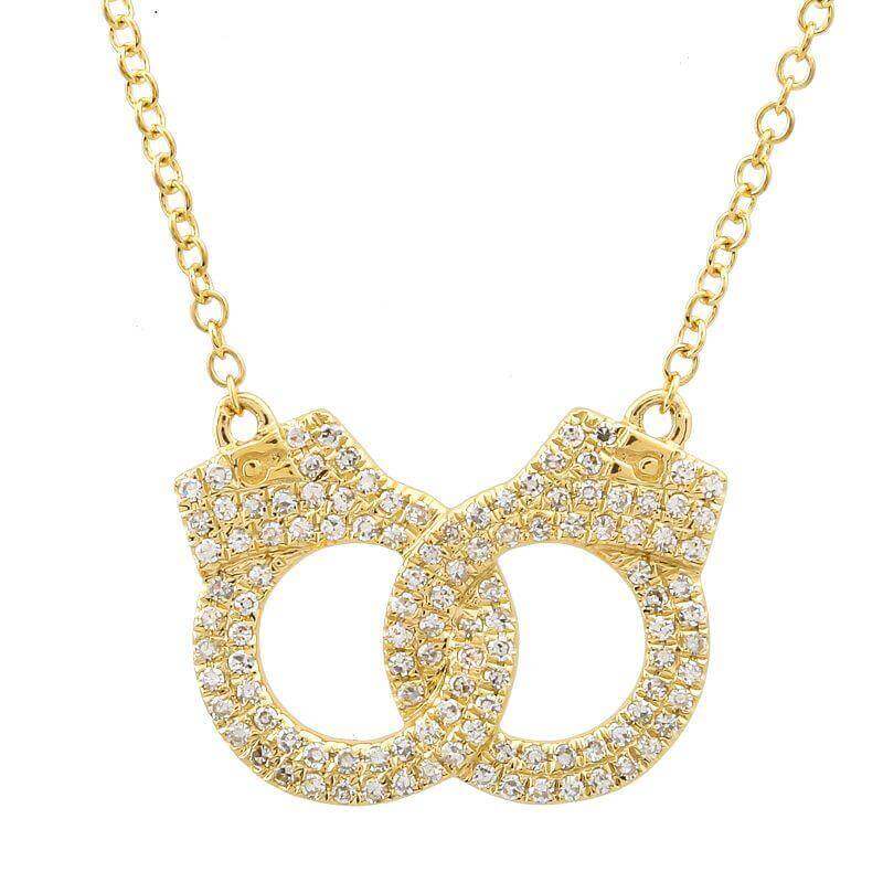 Elegant gold necklace with interlocking circles adorned with sparkling jewels from our jewelry collection.