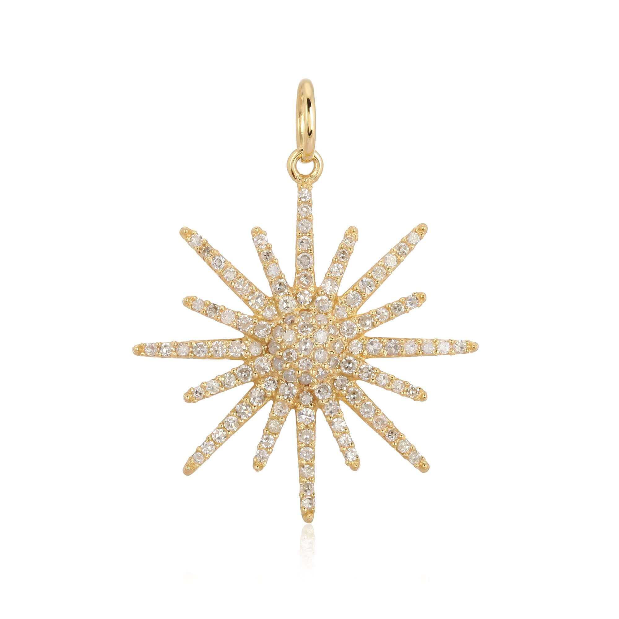 14K Gold Diamond Micro Pave Starburst Necklace Charm Yellow Gold Izakov Diamonds + Fine Jewelry