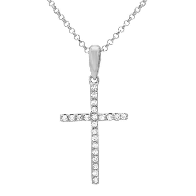 Elegant silver cross necklace with sparkling diamonds from our premium jewelry collection. Perfect for adding a touch of faith and sophistication.