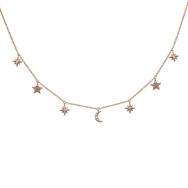 Rose gold necklace with moon and star charms from our jewelry collection