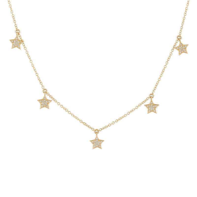 Gold necklace with star-shaped pendants featuring diamond accents from our elegant jewelry collection.