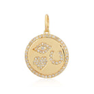 14K Gold Diamond Pave Eye Heart U Coin Necklace Charm Yellow Gold Izakov Diamonds + Fine Jewelry