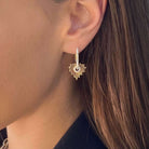14K Gold Diamond Pave Heart Charm U Hoop Earrings Yellow Gold Izakov Diamonds + Fine Jewelry