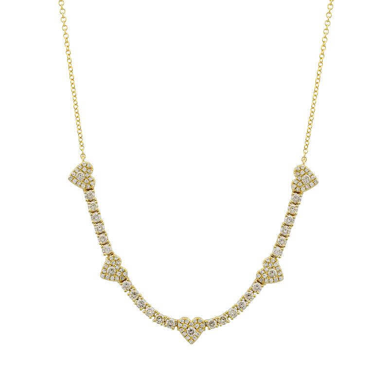 14K Gold Diamond Pave Hearts Tennis Chain Necklace Yellow Gold Izakov Diamonds + Fine Jewelry