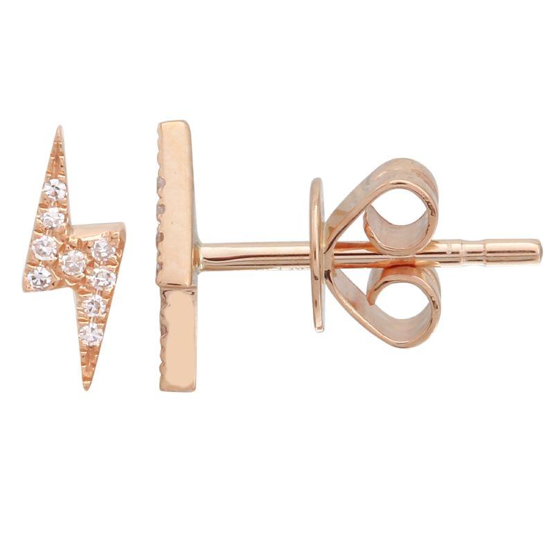 14K Gold Diamond Pave Lightning Bolt Button Earrings Rose Gold Izakov Diamonds + Fine Jewelry