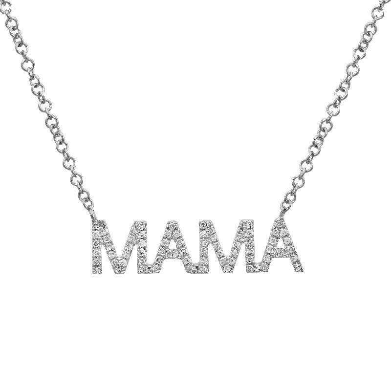 "Elegant diamond 'MAMA' pendant necklace in silver chain from our exclusive jewelry collection"