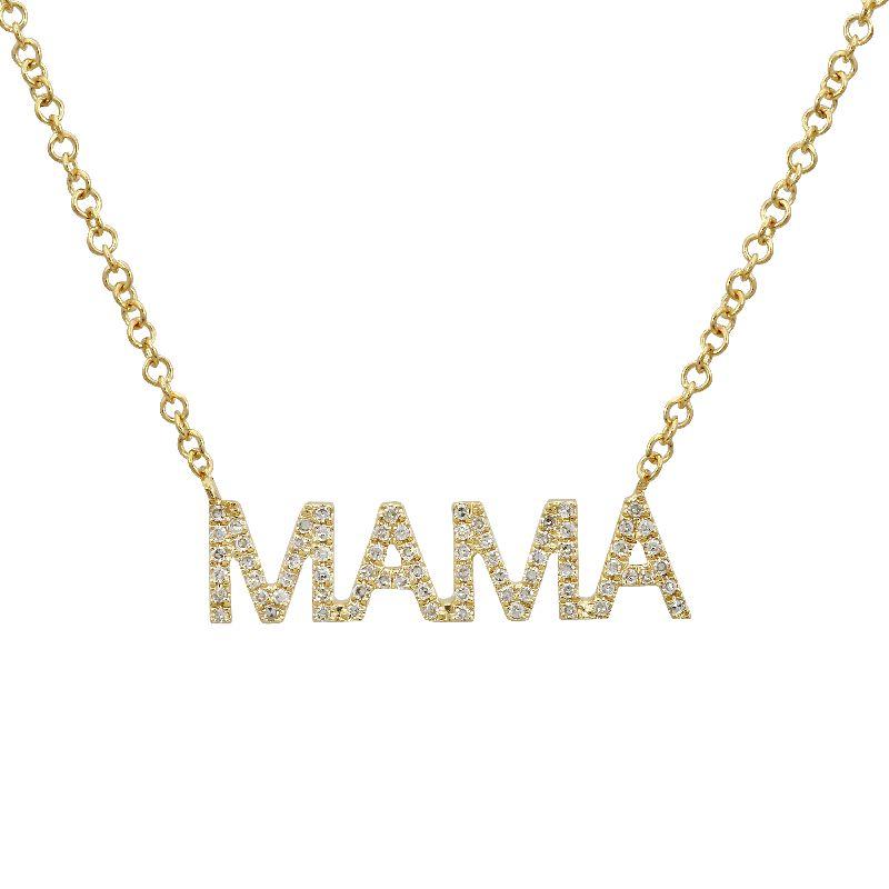 Gold chain necklace with MAMA pendant encrusted with sparkling diamonds from our luxury jewelry collection.