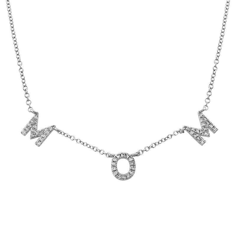 Sterling silver "MOM" pendant necklace with sparkling cubic zirconia letters, perfect for showcasing your love for mom from our exclusive jewelry collection.