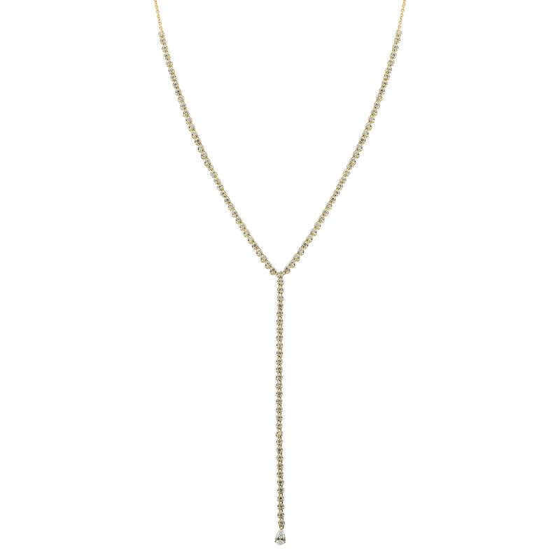 Elegant gold Y-shaped necklace with a delicate chain and single drop pendant by our jewelry brand