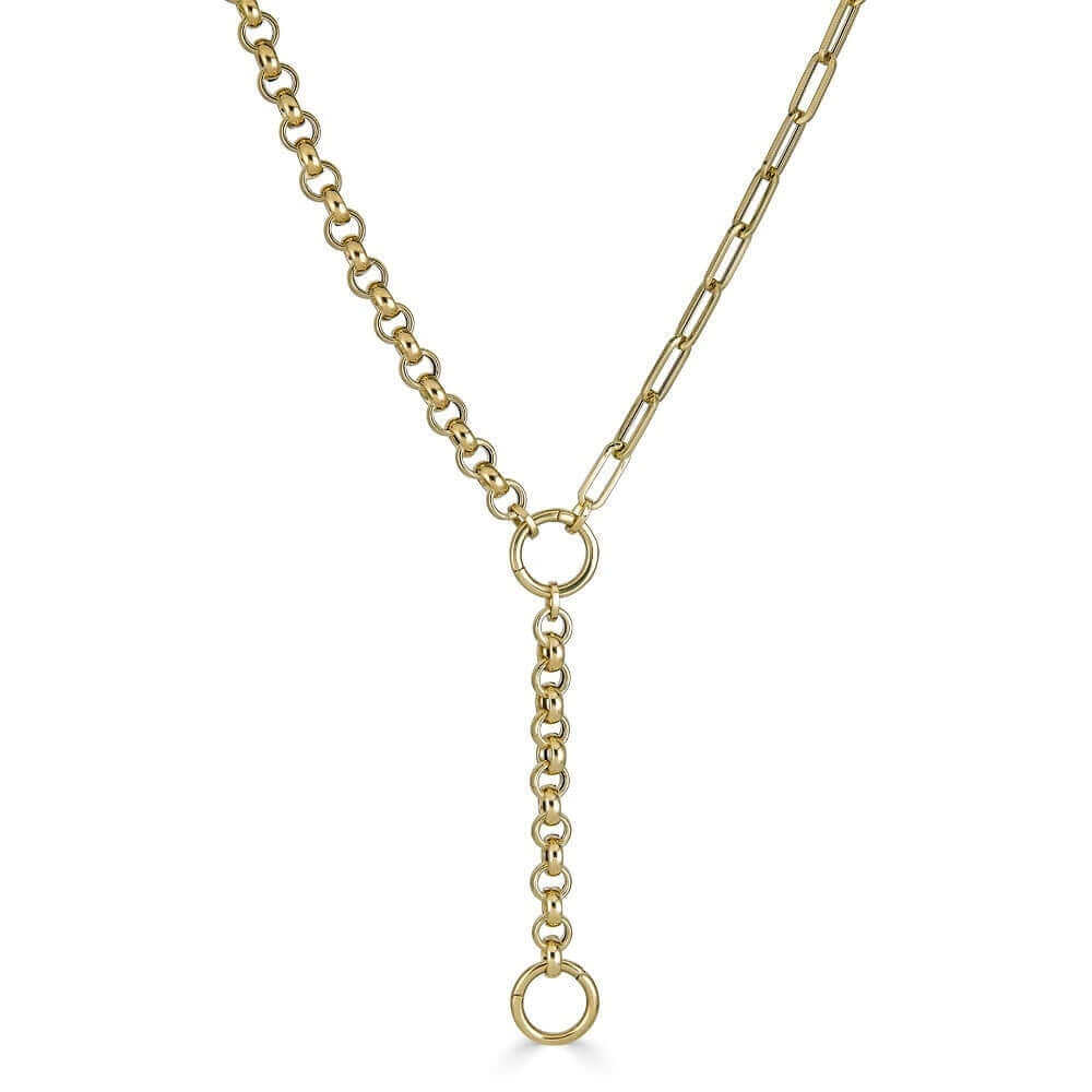14K Gold Half Chunky Rolo Half Paper Clip Lariat Chain Necklace 18" / Yellow Gold Izakov Diamonds + Fine Jewelry