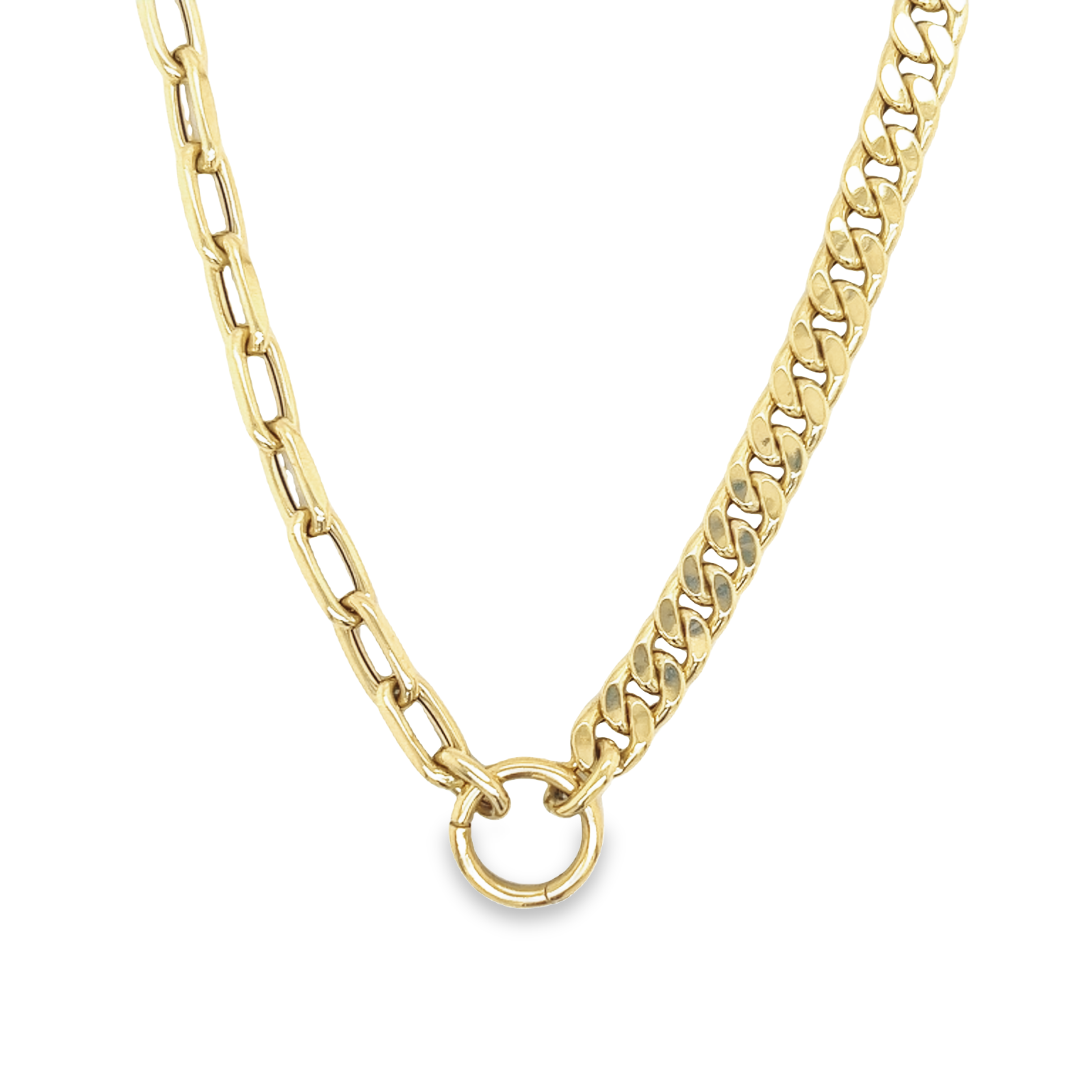 14K Gold Half Cuban Half Faceted Oval Cable Link Necklace Izakov Diamonds + Fine Jewelry