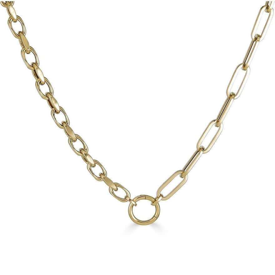 14K Gold Half Oval Half Paper Clip Chain Necklace 18" / Yellow Gold Izakov Diamonds + Fine Jewelry
